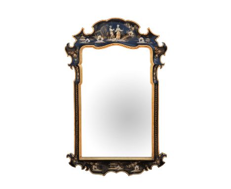A Georgian style Chinoiserie mirror, of rectangular form, decorated with Chinese figures, 109cm high x 90cm wide