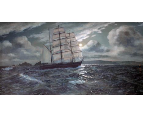 Neville Henderson (died 2020), Irish 20th century school, 'Passing the light', oil on board, depicting the Mersey estuary at 