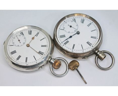 Two antique Swiss silver open faced pocket watches comprising a Stauffer &amp; Co and another with movement marked 'Sphinx', 