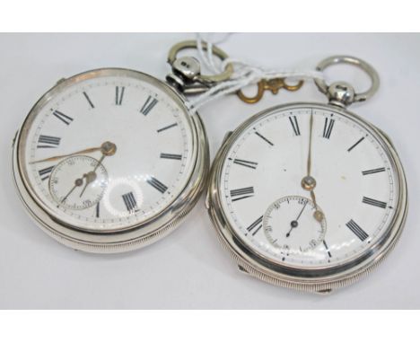 Two Victorian hallmarked silver key wind open faced pocket watches, the first with gilded fusee movement inscribed for 'J. W.