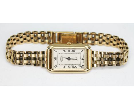 A 9ct gold Rotary ladies quartz wristwatch on hallmarked 9ct gold bracelet strap, the inside case back marked '375' with impo