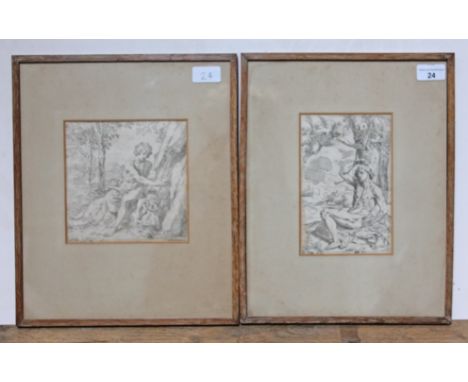 Simone Cantarini (1612-1648), St John Baptist and St Sebastian, Old Master engravings, 16.5cm x 16cm and 12.5 x 19cm, both fr