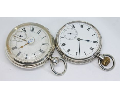 Two hallmarked silver open faced pocket watches comprising a Victorian key wind fusee with unsigned dial and movement, serial