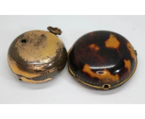 A Georgian pair case key wind fusee pocket watch with white enamel dial having Arabic numerals, the gilt movement engraved 'R