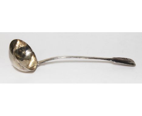 A Victorian silver ladle, Chawner &amp; Co, London (date letter rubbed, probably 1872 or 1874), length 33cm, length 33cm, wt.