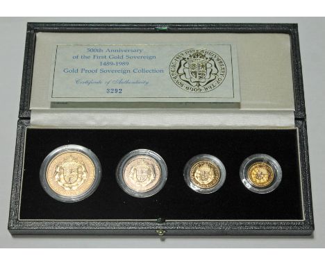Royal Mint, 500th Anniversary of the First Gold Sovereign 1489-1989 Gold Proof Sovereign Collection, comprising five pounds, 