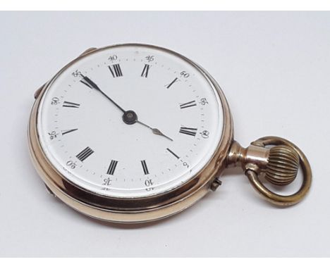 A Continental 14ct gold ladies pocket watch with white enamel dial, Roman numerals hour markers with outer Arabic numeral min