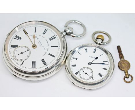 Two Victorian hallmarked silver open faced pocket watches comprising a key wind Thomas Russell &amp; Son with signed dial and