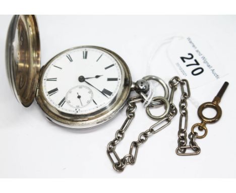 A Victorian hallmarked silver full hunter fusee pocket watch having unsigned white enamel dial with Roman numerals, spade &am