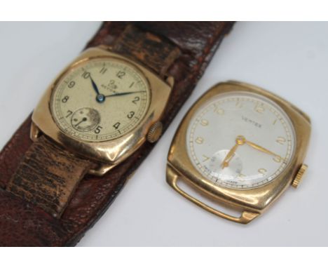 Two 1950s hallmarked 9ct gold 15 jewel wristwatches comprising a Record and a Vertex Revue, both watches having signed dials 