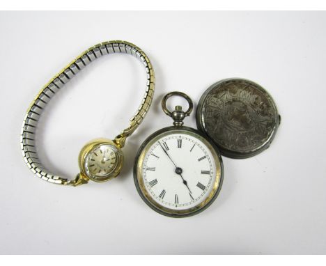 A Victorian ladies' white metal fob watch a/f together with a ladies' 1950's Omega wristlet watch