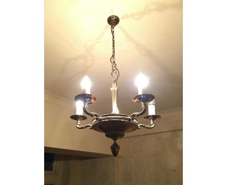 A pendant five branch brass ceiling light 