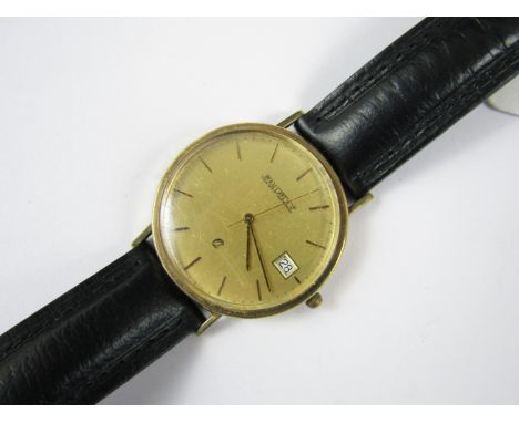 A Jean Pierre 9ct gold wrist watch, having quartz movement and circular face with baton hands and markers, centre-sweep secon