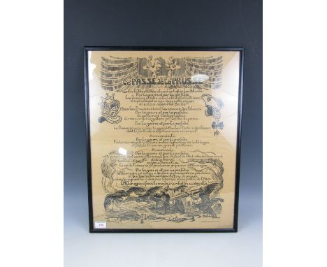 A framed Great War French propaganda print Le Passe De La Prusse