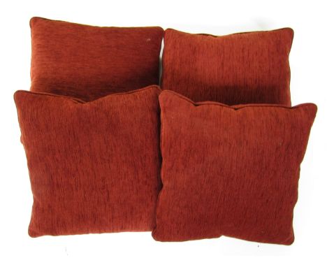 Burgundy feather filled scatter cushions, comprising four chenille cushions, one paisley cushion, one in patchwork and one ot
