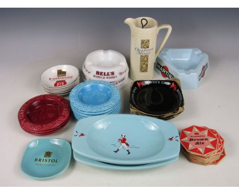 A selection of advertising dishes including Bells Scotch Whiskey and Martini etc