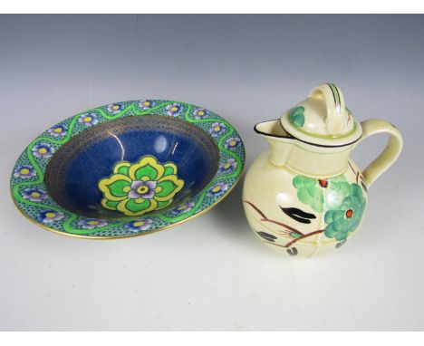 An Art Deco Losol ware hand painted floral bowl together with a Ye Cumberland Can jug