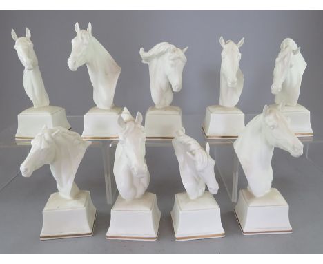 A group of nine Royal Worcester horse's head sculptures, all named. Comprising of: Chronos, Pyroeis, Aethon, Eous, Lampon, Ph