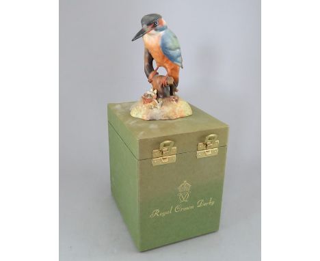 A Royal Crown Derby, Fine Bone China bird figure: King Fisher. Including original hard-case. Factory mark to base. 13 cm tall