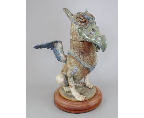 A Carl Turner Original Ceramic Sculpture of a griffin in the manner of the Martin Brothers. Hand-modelled and painted in colo