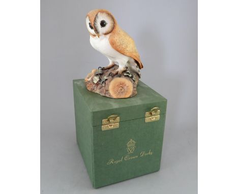 A Royal Crown Derby, Fine Bone China bird figure: Barn Owl. Including original hard-case. Factory mark to base. 15 cm tall. (