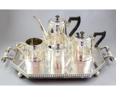 An Indian colonial silver five piece tea and coffee service, circa 1890's, circular tapered shapes with engraved borders and 