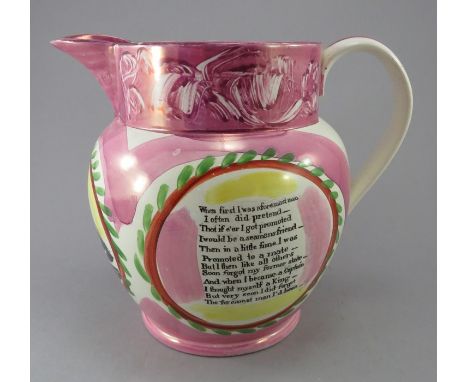 An early nineteenth century transfer-printed Sunderland lustre jug, c.1830 It is decorated in enamel colours and lustre decor
