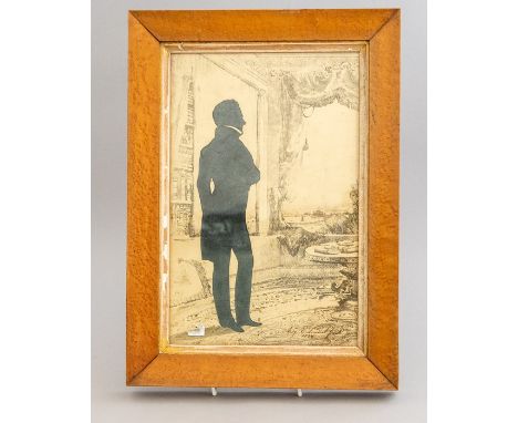 Auguste Edouard (French, 1779-1848), a silhouette picture of a gentleman standing in an interior, lithograph ground, signed a