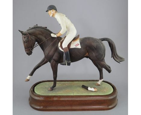 A Royal Worcester Bone China model of Laurieston and Richard Meade OBE on wooden base. Factory marks to base. 1974, No. 91. 3