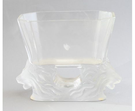 A Lalique frosted and clear glass Venise vessel with lion head terminals, etched Lalique R. France, height 16cmProvenance: th