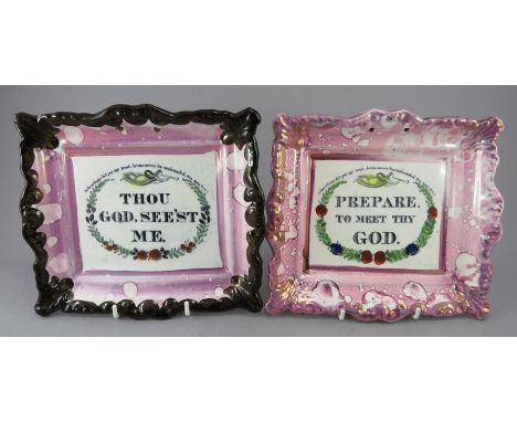 Two early nineteenth century Sunderland lustre transfer-printed plaques, c.1830-40. One is printed with Thou God See'est me a