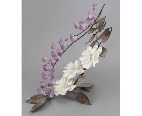 A Boehm of Malvern fine ceramic study of blossom. Factory mark to metal base. 23 cm tall. (1)Condition: In good overall condi