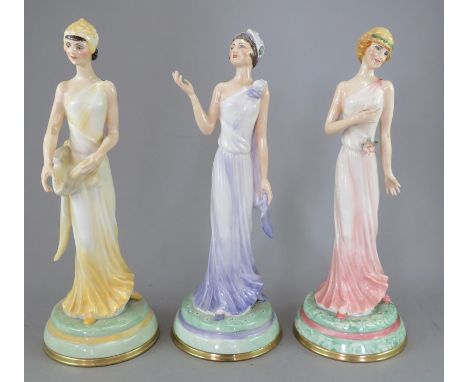 A group of three Peggy Davis ceramic sculptures of females. To include: Diana, Daphne and Dolores. Factory mark to base. 26 c