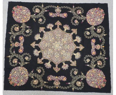 A Persian Textile that was once owned by the late Shah of Persian. The rich Embroidered item is embellished in gold and red t