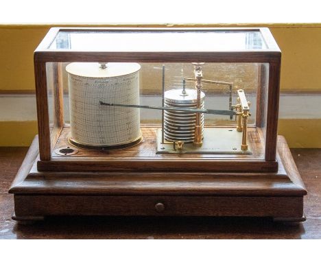 A vintage John Davis &amp; Son of Derby oak cased barograph, chart drawer to frieze, width 37cm