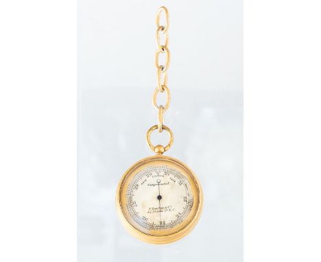 A late 19th Century F. Darton & Co metal cased pocket barometer, silvered dial, diameter 4.5cmCondition: later painted gold, 