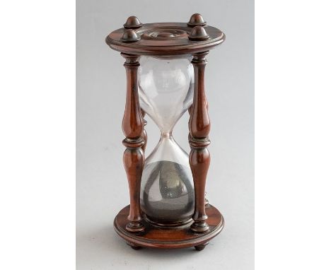 A mid 19th Century mahogany framed desk timer, circa 1860, turned supports and ends, height 18cm (times approximately 33 minu