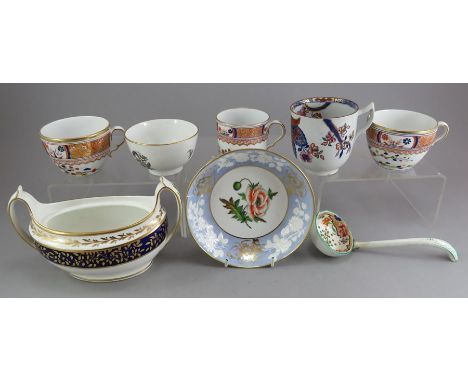 A study reference collection of early nineteenth century Spode porcelain tea wares, c.1820. To include cups, cans, saucer, la