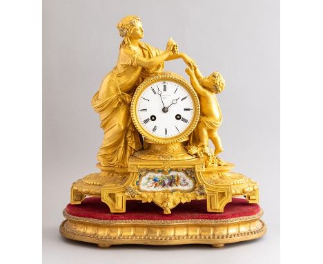 Jean Baptiste Delettrez, a 19th Century French ormolu bracket clock, circa 1870, of Baroque design with a classically draped 