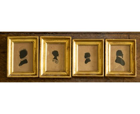 Four various mid 19th Century silhouette portrait miniature profiles, on paper, gilt frames, largest 10cm by 6.5cm (4)