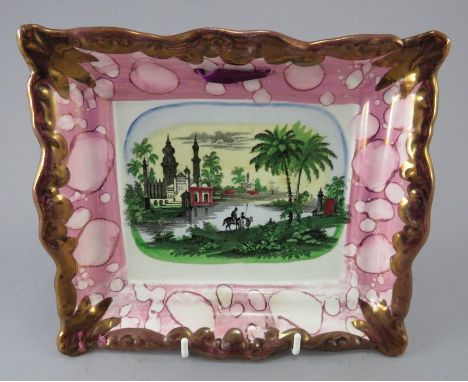 An early nineteenth century Dixon & Co. Sunderland lustre transfer-printed plaque, c.1830-40. It is decorated with an Arabian