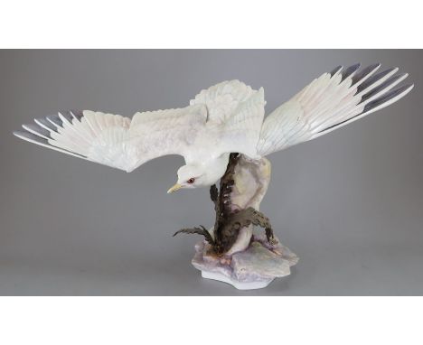 An Albany Fine China Co. ceramic bird study incorporating metal. Modelled as a Herring Gull. Factory mark to metal base. 25 c