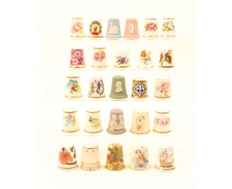 A collection of ceramic thimbles comprising a modern Meissen example, four Wedgwood jasper ware examples, seven Royal Worcest