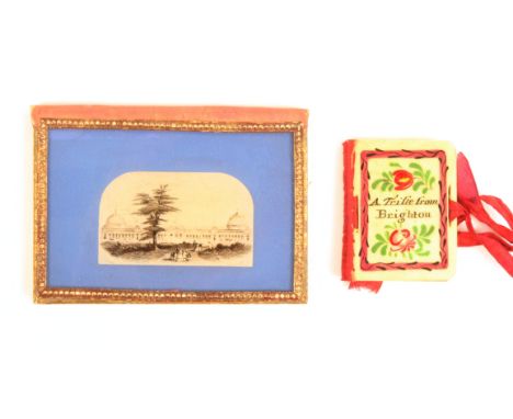 Two good needle books comprising a bone example, brightly painted with flowers and shells and inscribed ‘A Trifle From Bright