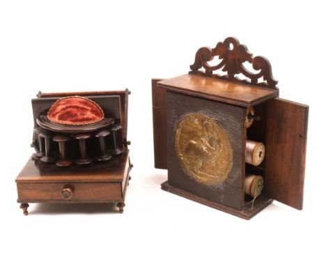 Two 19th Century reel cabinets comprising a rectangular reeded front example with gilt relief medallion “Dorcas Patent – And 