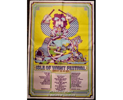 The Isle of Wight festival 1970 - Poster for the festival which included Jimi Hendrix, The Doors and The Who, folded 