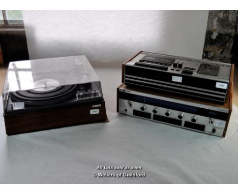 Leak 2000 amplifier/receiver; Garrard Automatic Transcription Turntable LAB 80 MK 2; Tandberg TCD 310 cassette player.