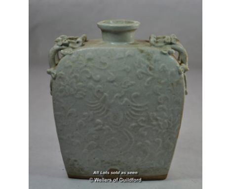 Chinese celadon flask shaped vase, 16.5cm.