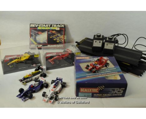 Ninco racing cars: Jordan Peugeot 197 and Ferrari F 310 B, both boxed; two Hornby Hobbies Ltd racing cars and a quantity of S