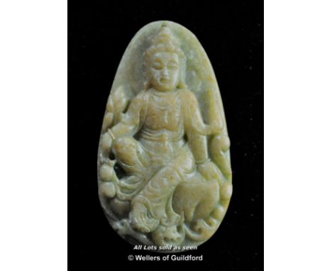 A Chinese green jade penadant carved with a buddha,7cm.